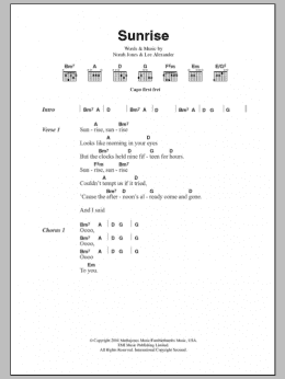 page one of Sunrise (Guitar Chords/Lyrics)