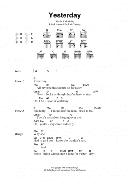 page one of Yesterday (Guitar Chords/Lyrics)