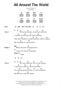 page one of All Around The World (Guitar Chords/Lyrics)