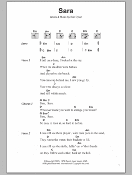 page one of Sara (Guitar Chords/Lyrics)