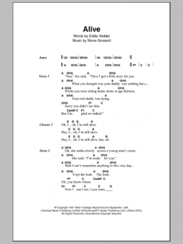 page one of Alive (Guitar Chords/Lyrics)