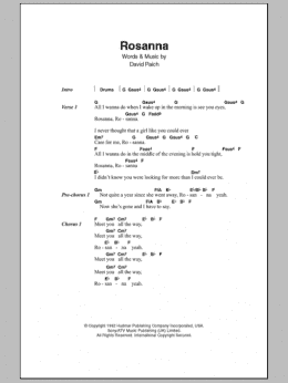 page one of Rosanna (Guitar Chords/Lyrics)