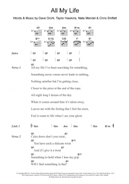 page one of All My Life (Guitar Chords/Lyrics)