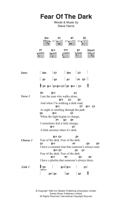 page one of Fear Of The Dark (Guitar Chords/Lyrics)