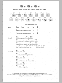 page one of Girls, Girls, Girls (Guitar Chords/Lyrics)