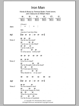 page one of Iron Man (Guitar Chords/Lyrics)