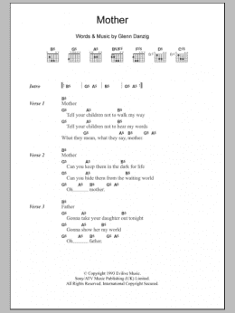 page one of Mother (Guitar Chords/Lyrics)