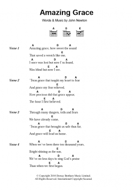 page one of Amazing Grace (Guitar Chords/Lyrics)