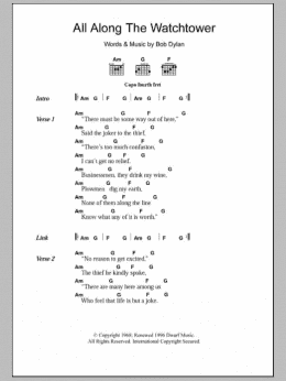 page one of All Along The Watchtower (Guitar Chords/Lyrics)