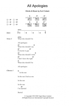 page one of All Apologies (Guitar Chords/Lyrics)