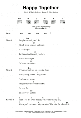 page one of Happy Together (Guitar Chords/Lyrics)