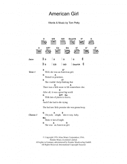 page one of American Girl (Guitar Chords/Lyrics)