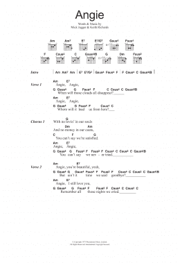 page one of Angie (Guitar Chords/Lyrics)