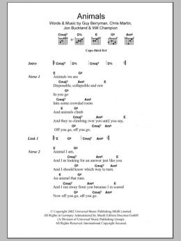 page one of Animals (Guitar Chords/Lyrics)