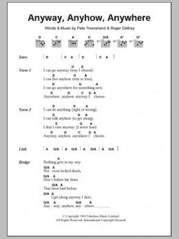 page one of Anyway, Anyhow, Anywhere (Guitar Chords/Lyrics)