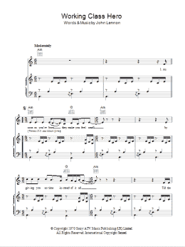 page one of Working Class Hero (Piano, Vocal & Guitar Chords)