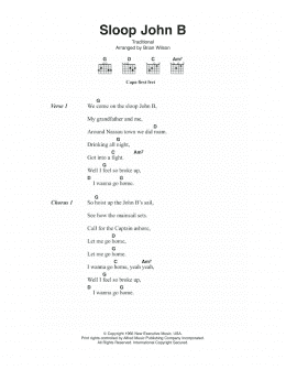 page one of Sloop John B (Guitar Chords/Lyrics)