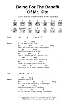 page one of Being For The Benefit Of Mr. Kite (Guitar Chords/Lyrics)