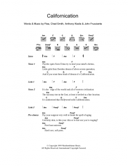 page one of Californication (Guitar Chords/Lyrics)