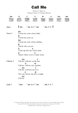 page one of Call Me (Guitar Chords/Lyrics)