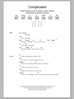 page one of Complicated (Guitar Chords/Lyrics)