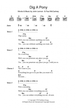 page one of Dig A Pony (Guitar Chords/Lyrics)