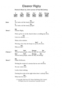 page one of Eleanor Rigby (Guitar Chords/Lyrics)