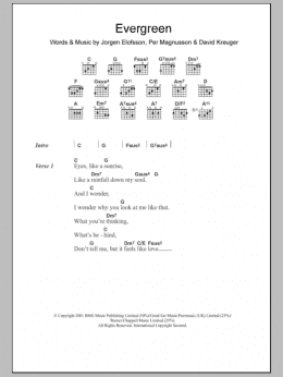 page one of Evergreen (Guitar Chords/Lyrics)