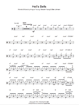 page one of Hells Bells (Drums) (Lead Sheet / Fake Book)