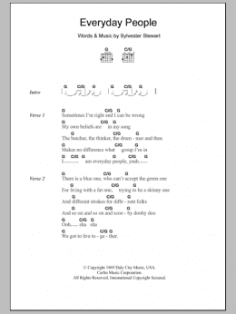 page one of Everyday People (Guitar Chords/Lyrics)