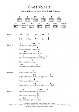 page one of Gives You Hell (Guitar Chords/Lyrics)