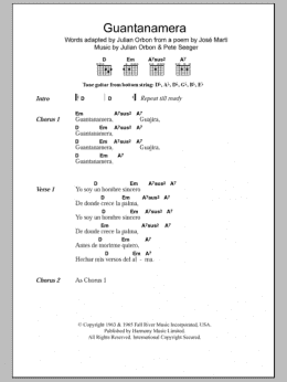 page one of Guantanamera (Guitar Chords/Lyrics)