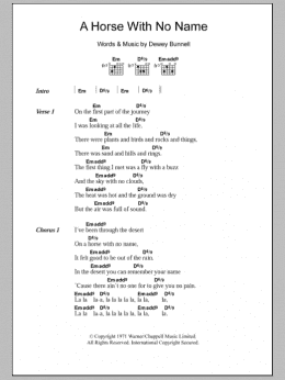 page one of A Horse With No Name (Guitar Chords/Lyrics)