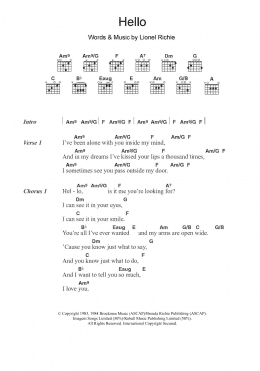 page one of Hello (Guitar Chords/Lyrics)