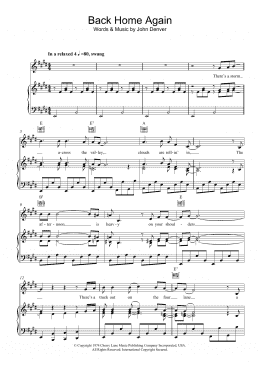 page one of Back Home Again (Piano, Vocal & Guitar Chords)