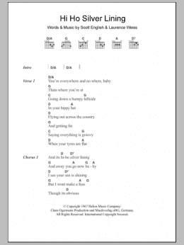 page one of Hi Ho Silver Lining (Guitar Chords/Lyrics)