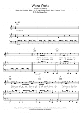 page one of Waka Waka (This Time For Africa) (featuring Freshlyground) (Piano, Vocal & Guitar Chords)