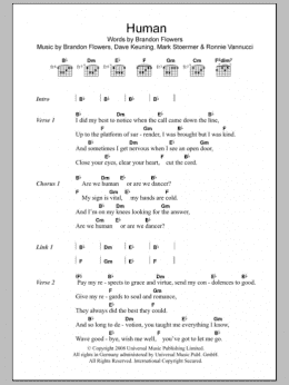 page one of Human (Guitar Chords/Lyrics)