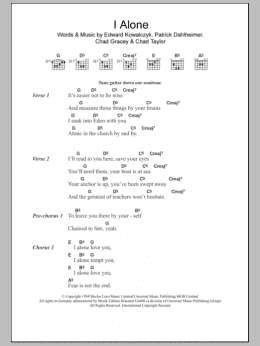 page one of I Alone (Guitar Chords/Lyrics)