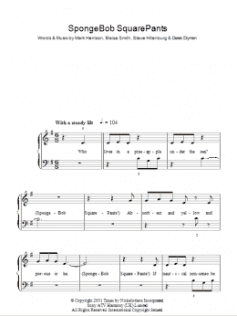 page one of SpongeBob SquarePants Theme Song (Easy Piano)