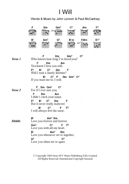 page one of I Will (Guitar Chords/Lyrics)