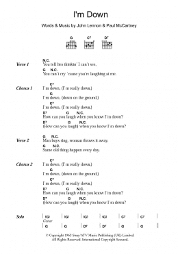 page one of I'm Down (Guitar Chords/Lyrics)