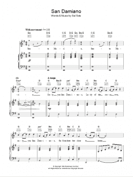 page one of San Damiano (Piano, Vocal & Guitar Chords)