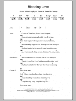 page one of Bleeding Love (Guitar Chords/Lyrics)