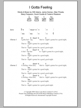 page one of I Gotta Feeling (Guitar Chords/Lyrics)