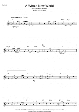 page one of A Whole New World (from Aladdin) (Clarinet Solo)