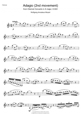 page one of Slow Movement Theme (from Clarinet Concerto K622) (Clarinet Solo)