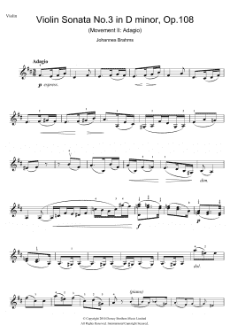 page one of Violin Sonata, Op. 108 No. 3 (2nd Movement: Adagio) (Violin Solo)