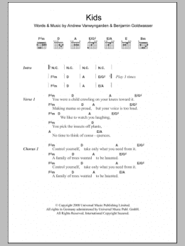 page one of Kids (Guitar Chords/Lyrics)