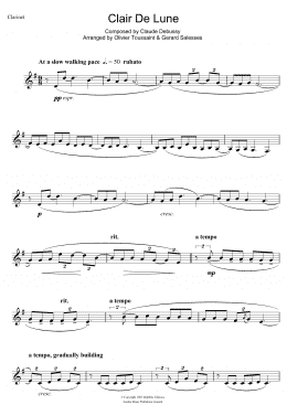 page one of Clair De Lune (Clarinet Solo)